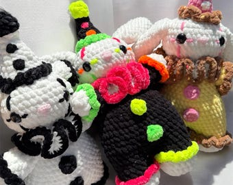 Crochet Bunny Clown Plush Toy | Handmade Amigurumi Toy, Whimsical Stuffed Animal