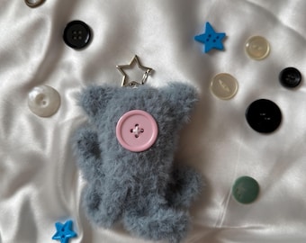 Fuzzy Button-Eyed Squid Keychain - Coral inspired