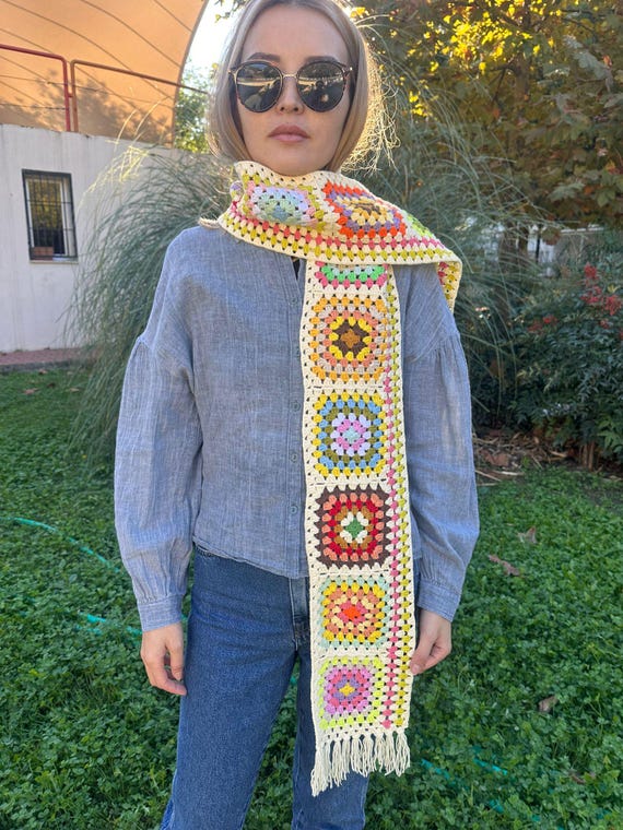 Sciarpe quadrate all'uncinetto per donna/Scialle afgano retrò