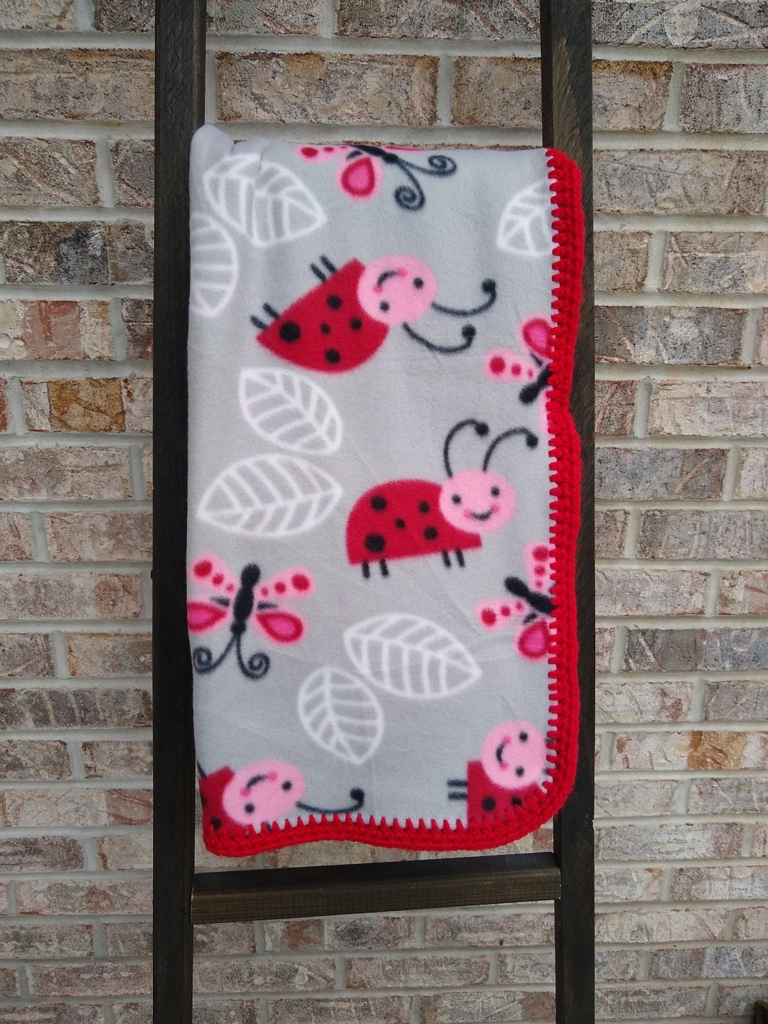 Lady Bug and Butterfly Fleece Throw Blanket With Crochet Edge - Etsy