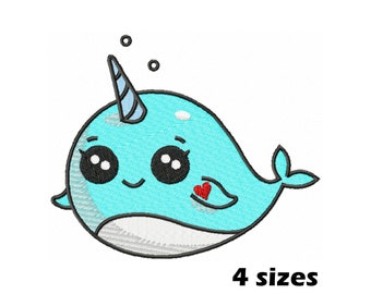 Narwhale Embroidery Designs, Instant Download - 4 Sizes