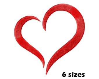 Red Heart Machine Embroidery Design, Brush Stroke Outline Pattern, Digital Download