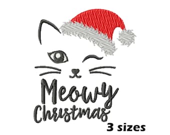 Christmas Cat Embroidery Designs, Instant Download - 3 Sizes