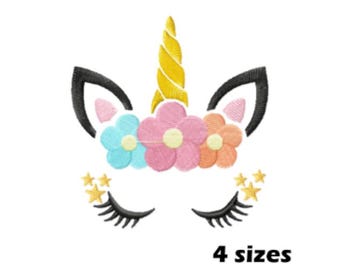 Motifs de broderie visage licorne, téléchargement immédiat - 4 tailles
