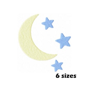 May include: A yellow crescent moon with three blue stars. The image includes the text "6 sizes".