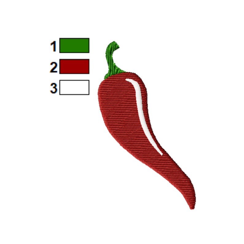 May include: Red chili pepper with a green stem. The chili pepper is a popular ingredient in many cuisines.