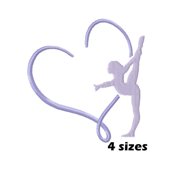 Gymnast Girl with Heart Embroidery Designs, Instant Download - 4 Sizes