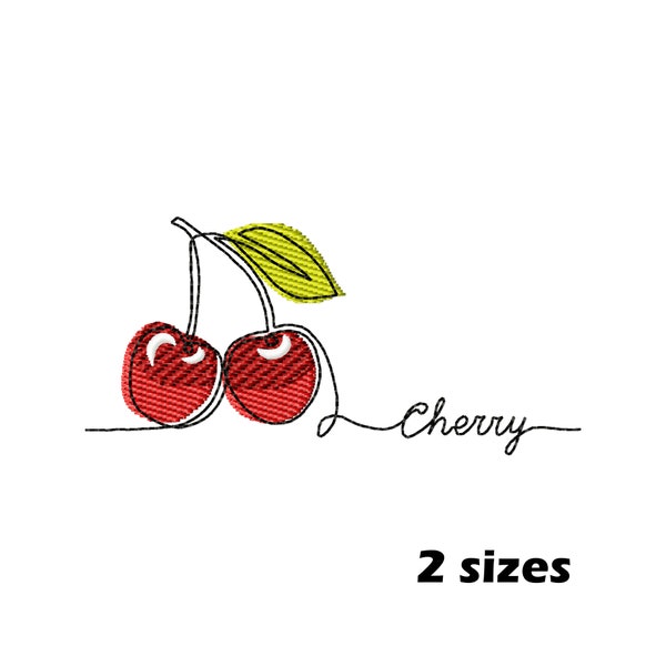 Cherry Line Art Embroidery Designs, Instant Download - 2 Sizes