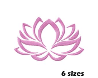 Lotus Flower Machine Embroidery Design, Pink Bloom Silhouette Outline Pattern, Digital Download