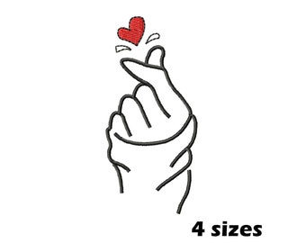 Motifs coréens de broderie coeur doigt, téléchargement immédiat - 4 tailles