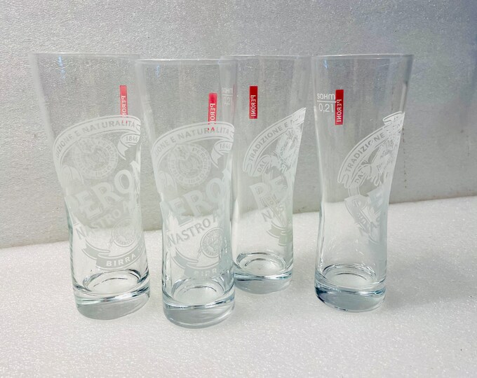 Set of 4 Peroni Signature Etched Italian Beer Glass Glasses 0.2L
