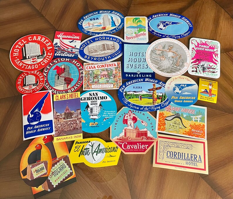 Vintage Paper Luggage Tags Set of 24, Hotel and Airline Retro Luggage