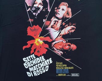 Seven Bloodstained Orchids - T shirt - Various Sizes - Giallo Italian Horror Movie Lenzi