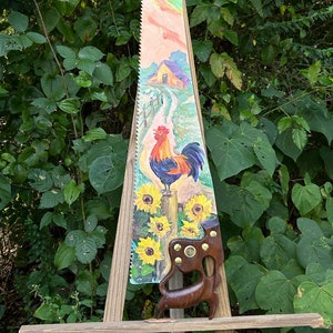 Hand Painted Vintage Handsaw, Farmhouse Country Home Decor, Wall Decor, Wall Art, Original Painting, Original Chicken Painting, Antique saw