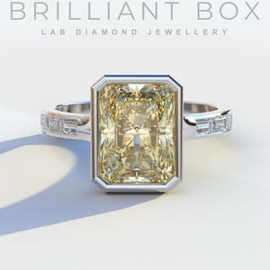 Bague de fiançailles diamant 3 carats créé en laboratoire, bague de fiançailles diamant taille radiant serti clos, bague diamant baguette certifiée IGI
