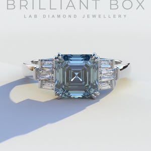 3 CT Ocean Blue lab grown Diamond Wedding Ring Asscher Cut Lab Grown Diamond Ring Engagement Ring Promise Ring Certified Diamond Ring