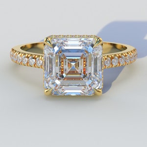 Asscher Cut Ring, 3 Carat Asscher Cut Lab Diamond Ring, Pave Set, Hidden halo Lab Grown Diamond Ring, Wedding Ring, Anniversary Ring for her