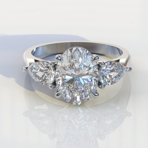 Oval Cut Lab Diamond Engagement Ring, 3 Carat Oval Cut Three Stone Diamond Ring, Lab Created Diamond Wedding Anniversary Gift , Promise Ring