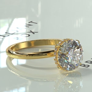 2 Carat Round Cut Lab Grown Diamond Wedding Ring - Hidden halo Lab Diamond Engagement Ring - 14K Yellow Gold Diamond Ring - Promise Ring