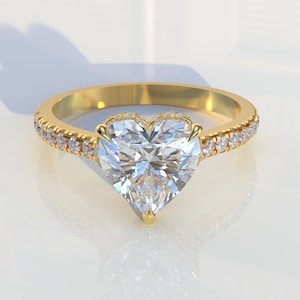 3 Carat Heart cut Lab Diamond Engagement Ring Hear diamond Hidden Halo Ring, Certified Diamond Ring Wedding Anniversary Ring, Promise Ring