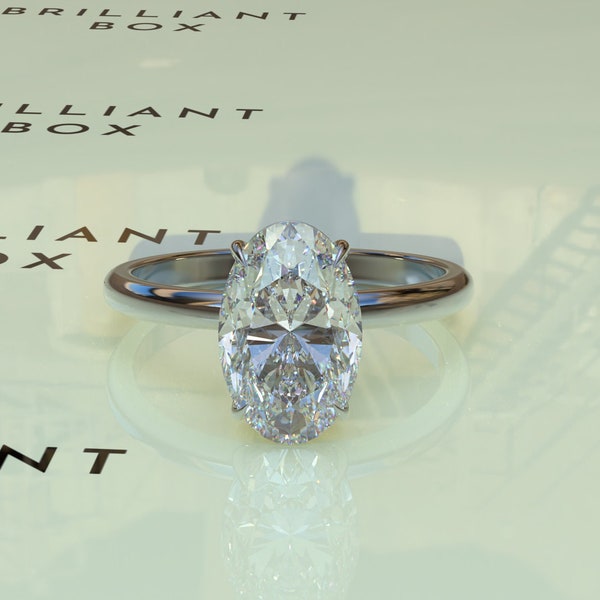 3 Carat Diamond Ring Oval Cut Engagement Ring Lab Diamond Wedding Ring Gold Proposal ring CVD Diamond Hidden Halo Setting Solitaire Ring