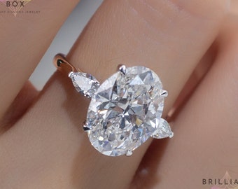 Pierścionek z owalnym diamentem Moissanite o masie 3 ct. Pierścionek ślubny z trzema kamieniami w szlifie gruszkowym i owalnym. Pierścionek z diamentem Promise dla niej - ręcznie robiony pierścionek