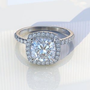 2 Carat Cushion Cut Lab Grown Diamond Engagement Ring, Halo Lab Grown Diamond Wedding Ring Promise Ring Anniversary Ring Gift For Women