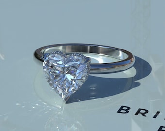 CT heart Shaped Ring Heart Cut lab grown Diamond Ring Hidden Halo  Engagement Ring Heart lab Grown Diamond Engagement Ring Rings For Women