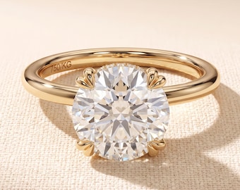 Round Brilliant Lab Grown Diamond Solitaire Engagement Ring 14K Rose Gold, IGI Certified E VVS Pave Shank Bridal 1-5 CT