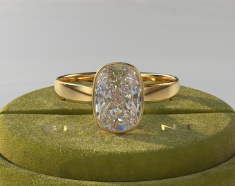 Anello con moissanite taglio cuscino con castone, anello di