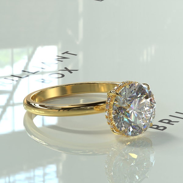 2 Carat Round Diamond Ring lab Grown Diamond Engagement Ring hidden Halo Wedding Ring 14k white Gold Diamond Proposal Ring For Women