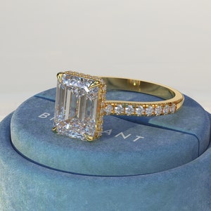 3 Carat Emerald cut Lab Diamond Ring Emerald Cut Lab Grown Diamond Ring Hidden Halo and Pave set Engagement Ring IGI Certified Ring