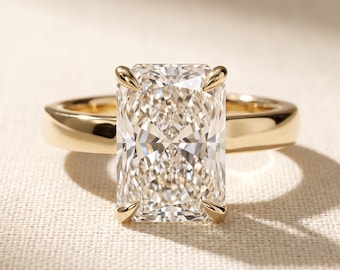 1 to 5 CT Radiant Cut Lab Grown Diamond Solitaire Engagement Ring, Four Prong Plain Band, 14K Yellow Gold, IGI Certified, Gift for Her