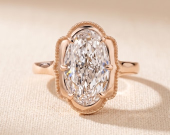 3 Carat Oval Cut Lab Grown Diamond Vintage Engagement Ring, 14K Yellow Gold Milgrain Frame, IGI Certified E VVS Oval Ring, 1-5 CT