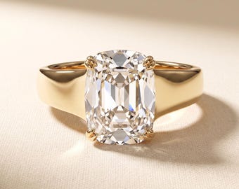 3Ct Elongated Old Mine Cushion Cut Diamond Solitaire Ring Old Mined cushion Diamond Engagement Ring Tylor Swift 14K Yellow Gold Ring for her