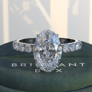 Anillo de compromiso con diamante ovalado de 5 quilates cultivado en laboratorio - Anillo de bodas de oro blanco de 18 k - Anillo de promesa - Hermoso anillo de regalo con diamante ovalado para mujer