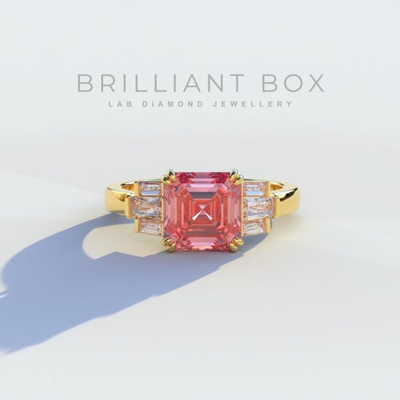 Anello di fidanzamento con diamante rosa taglio Asscher, anello di