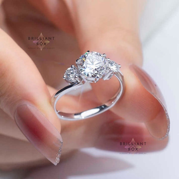 1 Carat Diamond Ring Round Cut 3 Stone Diamond Ring Lab Grown Diamond Engagement Ring Round Diamond Wedding Ring Diamond Bridal Ring For Her