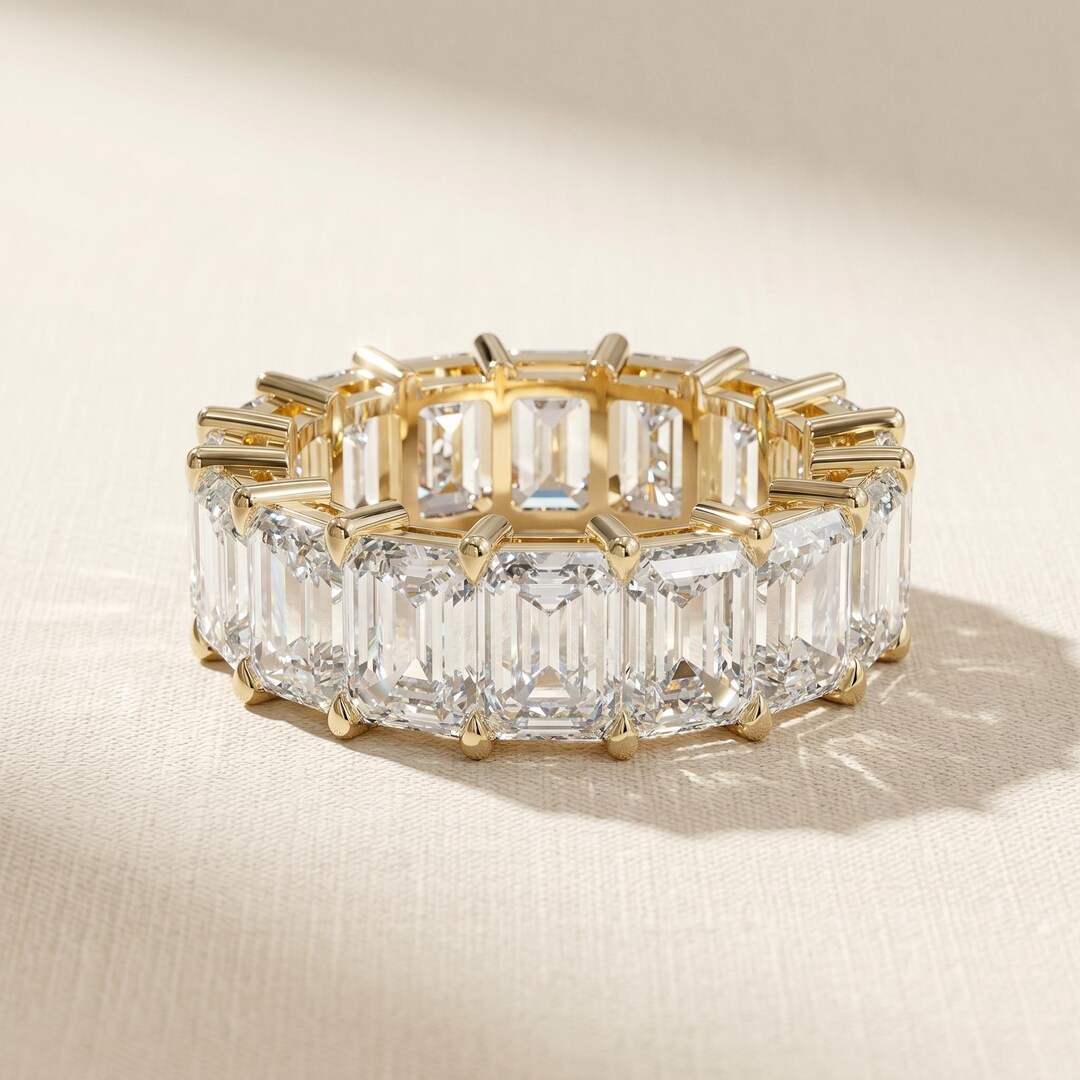 Emerald Cut Lab Diamond Full Eternity Wedding Band, 14k Yellow Gold ...