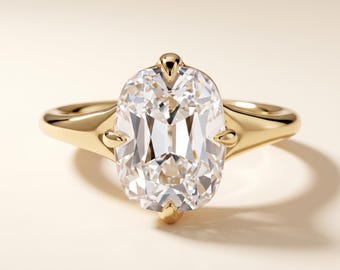 3 Carat Old Mine Cut Cushion Lab Grown Diamond Solitaire Engagement Ring, 14K Yellow Gold Antique Vintage Style, IGI Certified F VS 2-4 CT