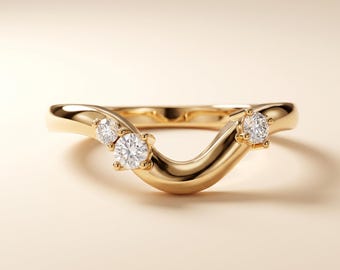 0.20 CT Round Lab Grown Diamond Curved Wedding Band, 14K Yellow Gold Contour Nesting Ring, IGI Certified Stackable Anniversary Band