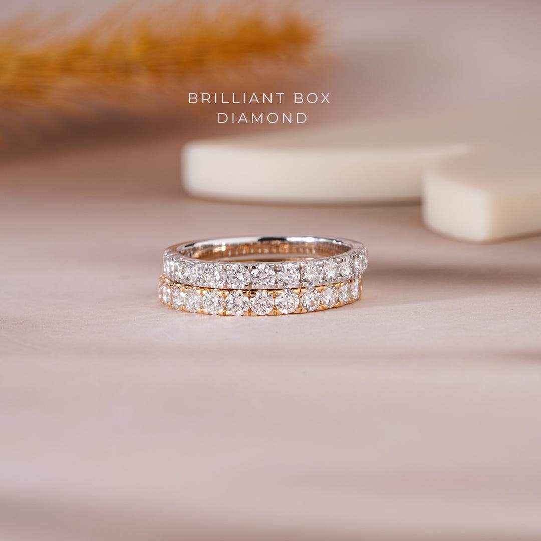Diamond Wedding Band 10K 14K 18K Solid Gold Stacking Ring Half Eternity ...