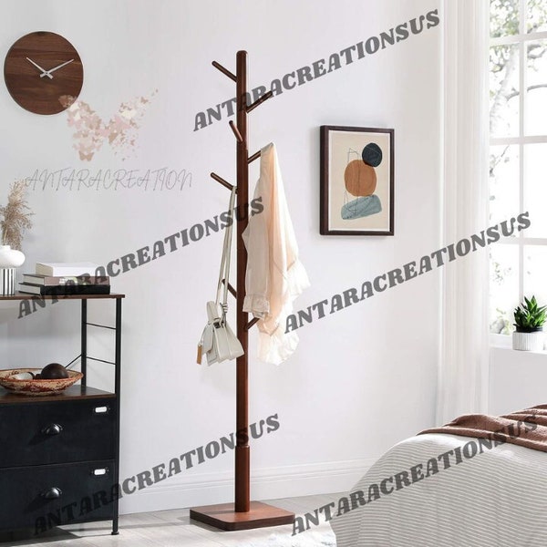 Wooden Standing Coat Tree With 8 Hooks | Modern Coat Rack | Tree Coat Stand | Wooden Coat Hanger | Dressing Stand | Coat Stand