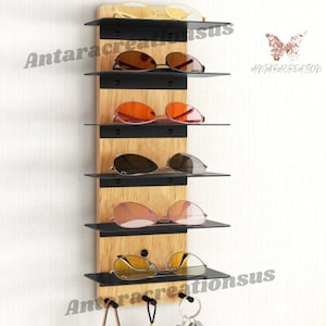 Wood & Metal Sunglasses Wall Holder | Sunglasses Holder | Wooden Sunglasses Organizer | Sunglasses Shelf | Sunglasses Rack | Entryway Shelf