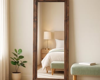 Solid Wood Frame Full Length Mirror, Leaning or Wall Mounted (58x22)