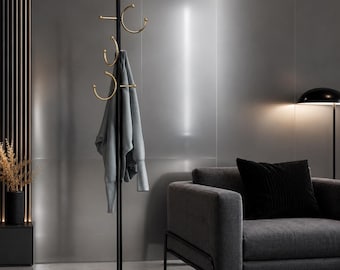Modern Coat Rack with Marble Base, Freestanding Gold Coat Tree, Heavy Duty Entryway Hat & Bag Stand Organizer