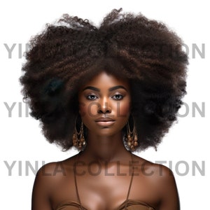 Black African Lady Afro Hair Printable Digital Download PNG and JPG File, Wall Art, African Portrait, Black Art, Black Woman