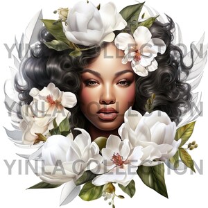 African Woman Printable Wall Art, Floral Wall Art, Digital Download PNG and JPG File, Wall Art, African Portrait, Black Woman Gift Idea.