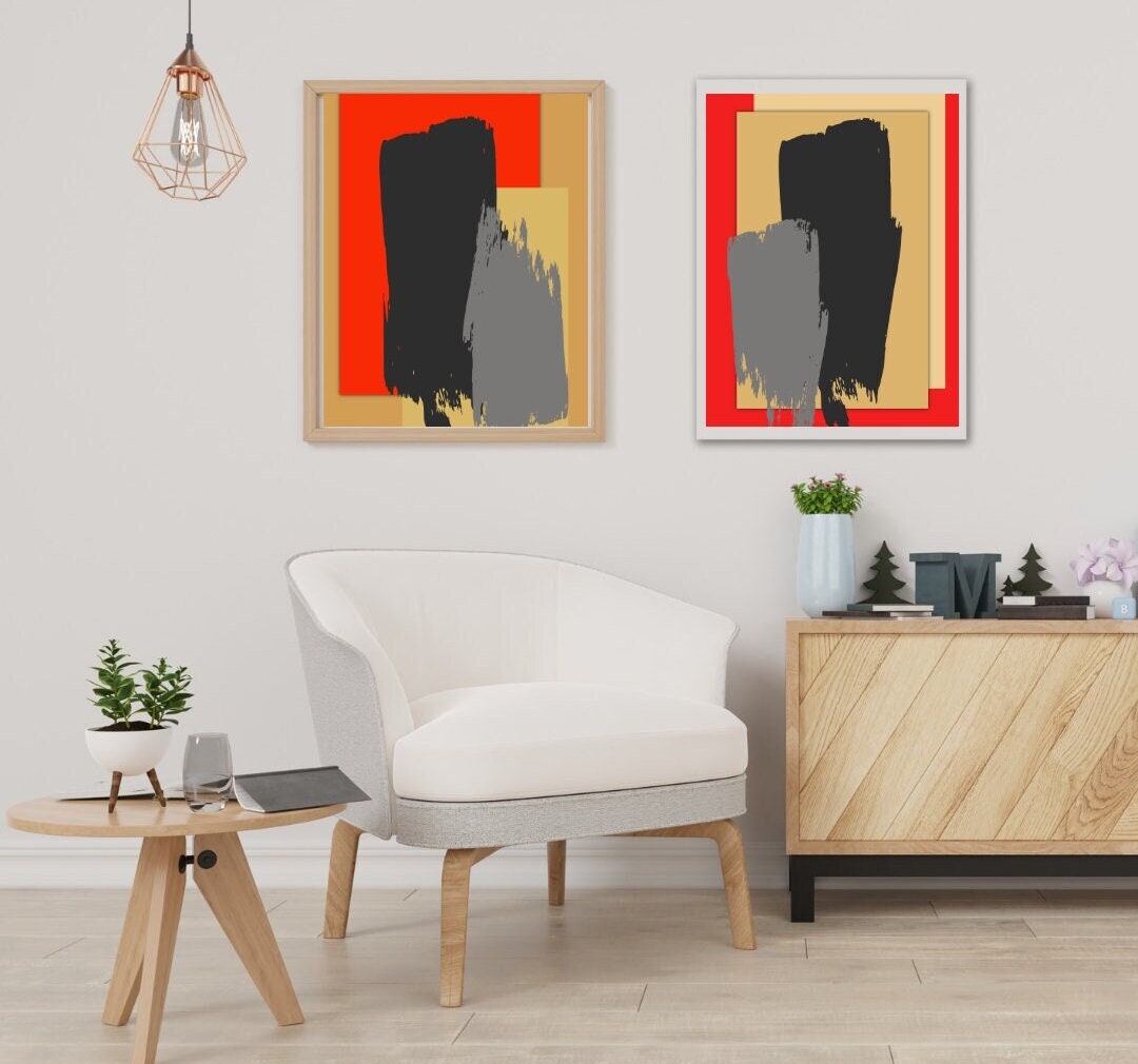Modern Abstract Art, Downloadable Art, Mid Century Modern, Red Art