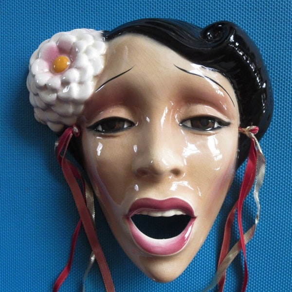 Clay Art Ceramic Face Wall Mask, Exotic Billie Holiday, Jazz Singer Wall Hanging